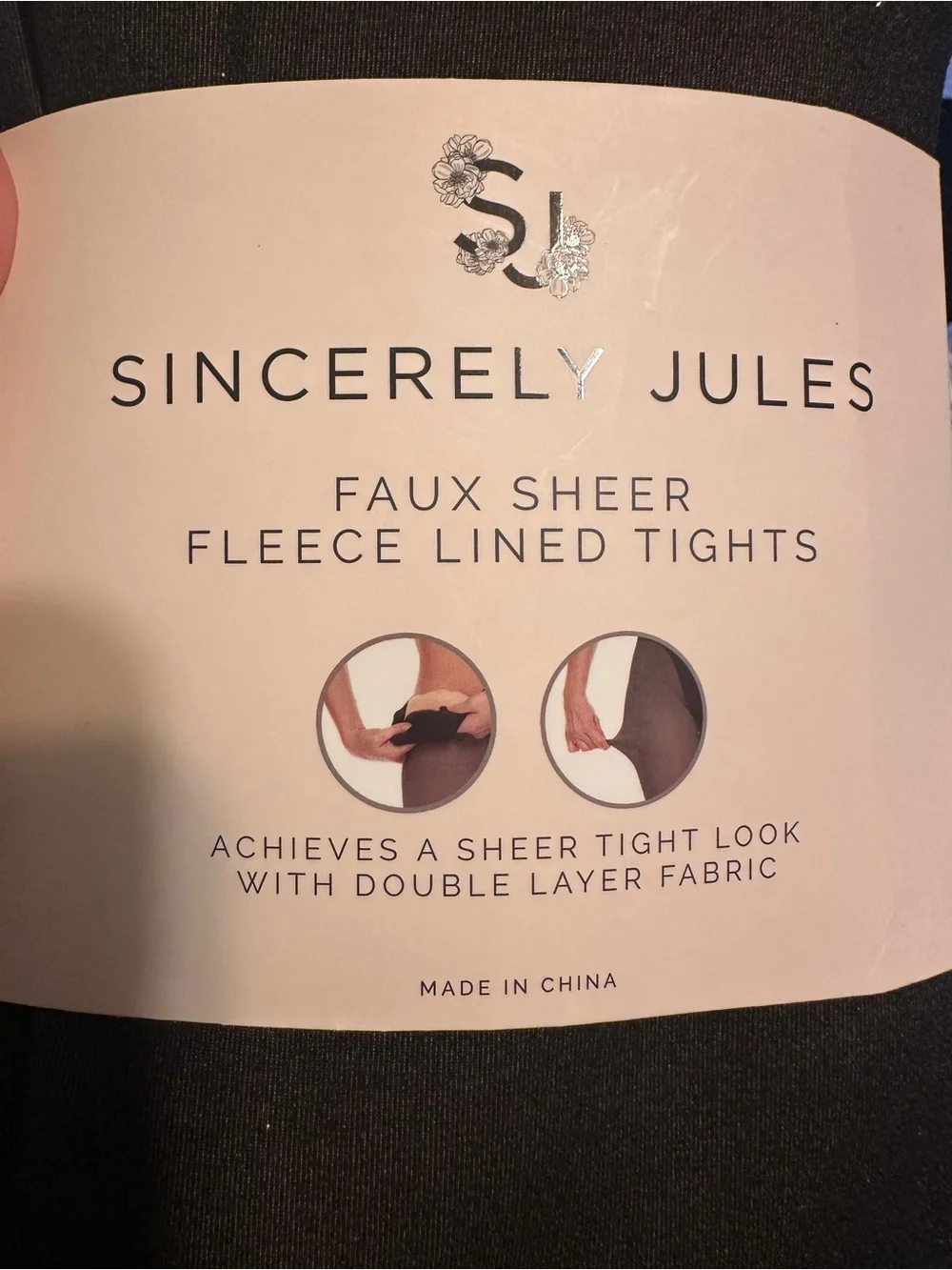 Sincerely Jules Black Faux Sheer Fleece-Lined Tights
